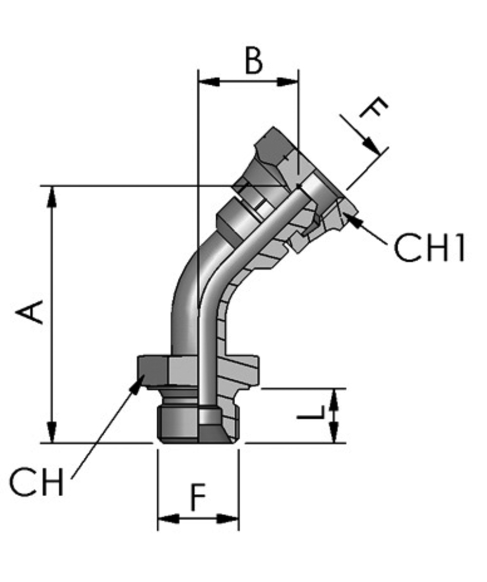 FB Hydraulik Adapter BSP, Gebogen 45 BSP mnnlich X BSP weiblich, 60 Konus, XXST2070-0000