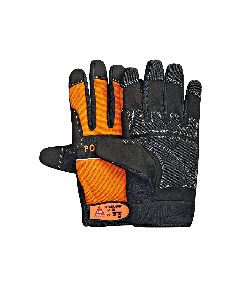 Hase Arbeitshandschuhe / Montagehandschuhe Power Grip Schwarz/Orange